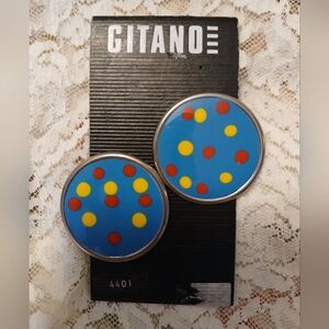 Vintage Gitano Circle Earrings w/ Colorful Dots 1980s NWT